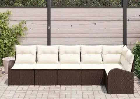 Set de canapea de grădină 6 piese cu perne maro ratan poli - 3/5