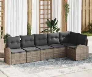 vidaXL Set de 6 piese de canapea de grădină cu perne gri din ratan poli