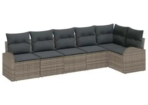 Set de 6 piese de canapea de grădină cu perne gri din ratan poli - 2/5