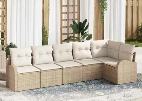 Set canapea grădină 6 piese bej ratan poli - 1/5