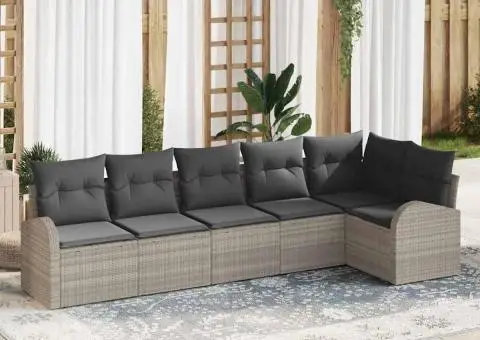 Set de canapea pentru grădină 6 Piese cu Perne Gri deschis Poliratan - 1/5