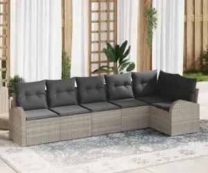 vidaXL Set de canapea pentru grădină 6 Piese cu Perne Gri deschis Poliratan