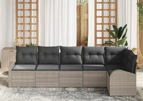 Set de canapea pentru grădină 6 Piese cu Perne Gri deschis Poliratan - 3/5