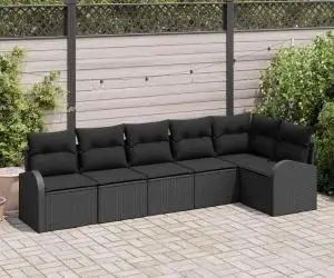 vidaXL Set de canapele de grădină cu 6 piese cu perne negre din poliratan