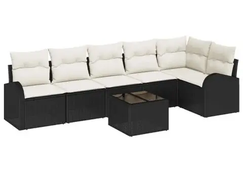 Set 6 piese canapea grădină perne din ratan poli maro - 2/5