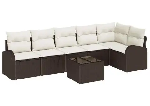 Set canapea grădină 6 piese cu perne ratan poliesteric gri - 2/5