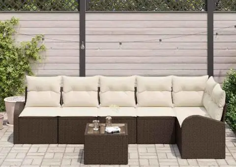 Set canapea grădină 6 piese cu perne ratan poliesteric gri - 3/5