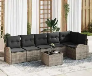 vidaXL Set de Canapea cu 6 Piese pentru Grădină cu Perne Ratan Polimer Negru