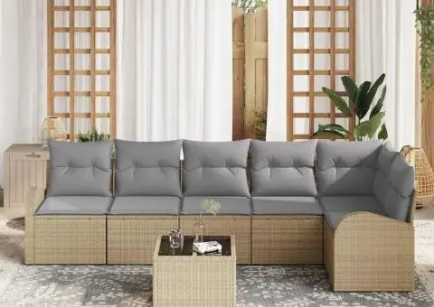 Set de canapea de grădină cu 7 piese și perne Negre Poli Ratan - 3/5