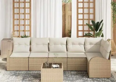 Set de canapea de grădină cu 7 piese și perne maro din ratan sintetic - 3/5