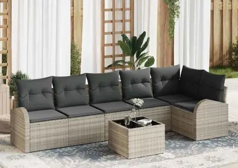 Set canapea grădină de 7 piese cu perne gri poliratan - 1/5