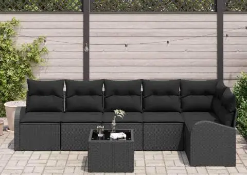 Set Canapea Grădină 7 Piese cu Perne Bej Ratan Poli - 3/5