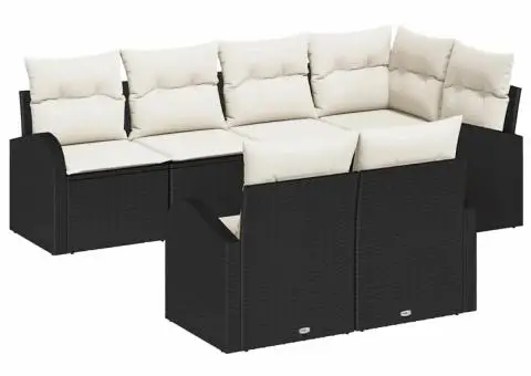 Set de canapea de grădină cu perne poliratan negru - 2/5
