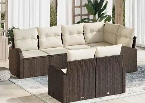 Set de mobilier pentru grădină 7 piese cu perne din poliratan maro - 1/5