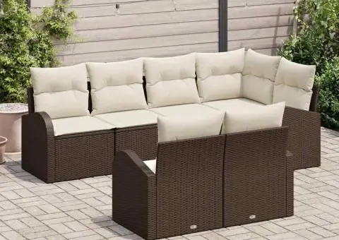 Set de mobilier pentru grădină 7 piese cu perne din poliratan maro - 3/5