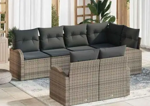 Set de canapea de grădină 7 piese cu perne gri ratan poli - 1/5