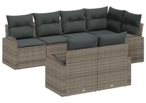 Set de canapea de grădină 7 piese cu perne gri ratan poli - 2/5