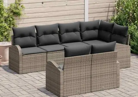 Set de canapea de grădină 7 piese cu perne gri ratan poli - 3/5
