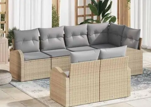 Set canapea grădină cu 7 piese și perne din ratan bej - 1/5