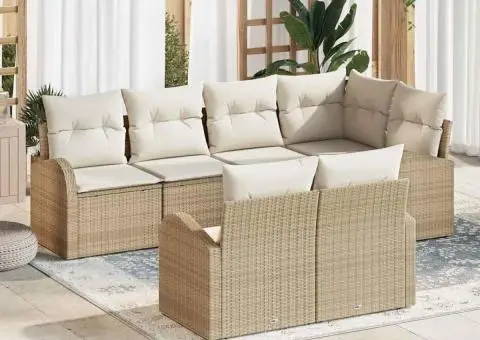 Set de canapea de grădină 7 piese cu perne Bej Ratan Poli - 1/5