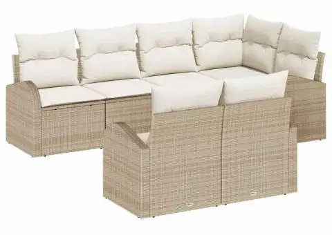 Set de canapea de grădină 7 piese cu perne Bej Ratan Poli - 2/5