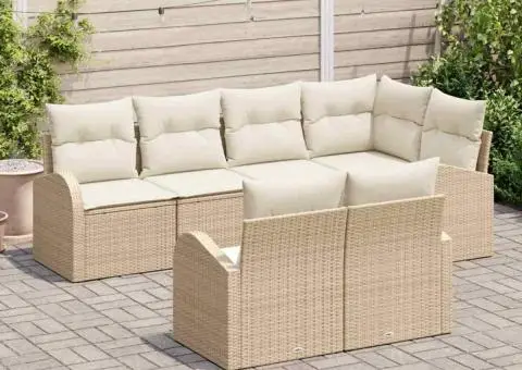 Set de canapea de grădină 7 piese cu perne Bej Ratan Poli - 3/5