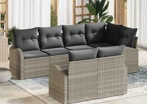 Set canapea de grădină 7 piese cu perne gri deschis din poli-ratan - 1/5