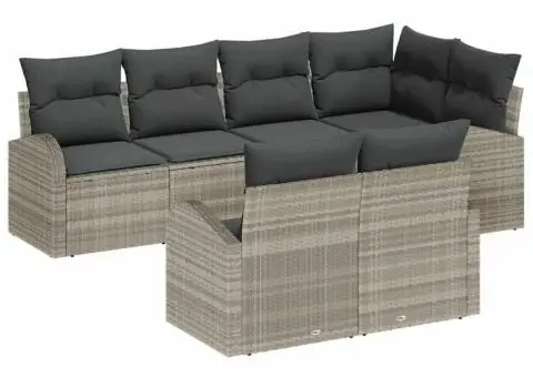 Set canapea de grădină 7 piese cu perne gri deschis din poli-ratan - 2/5