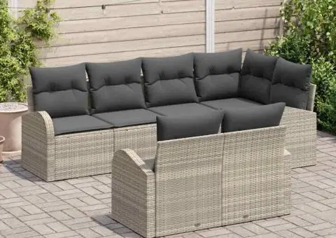 Set canapea de grădină 7 piese cu perne gri deschis din poli-ratan - 3/5