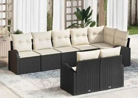 Set de canapea de grădină cu 8 piese, cu perne, negru, din poliratan. - 1/5