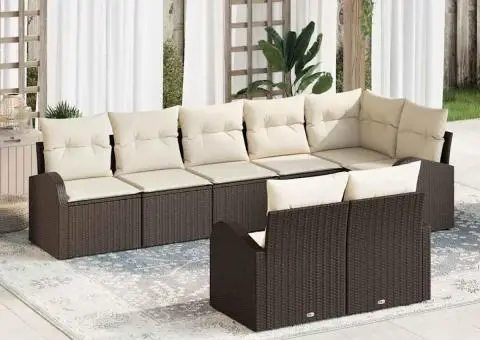 Set de canapea de grădină 8 piese cu perne, din ratan maroniu - 1/5