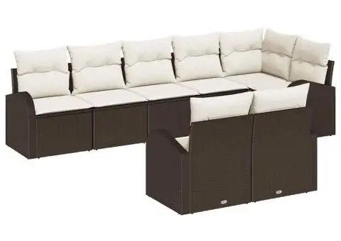 Set de canapea de grădină 8 piese cu perne, din ratan maroniu - 2/5