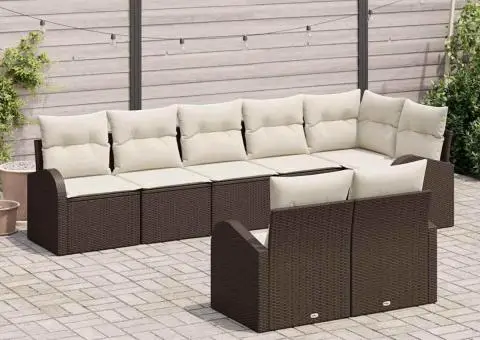 Set de canapea de grădină 8 piese cu perne, din ratan maroniu - 3/5