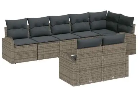 Set canapea grădină 8 piese cu perne gri din poliratan - 2/5