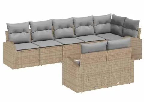 Set de canapea pentru grădină cu 8 piese și perne, bej, din poliratan - 2/5