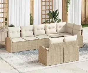 vidaXL Set canapea de grădină 8 piese și perne, bej, din ratan poliesteric