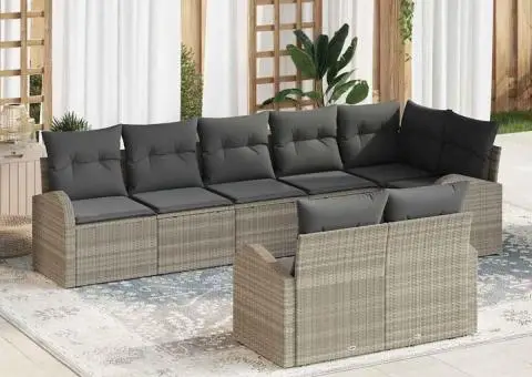 Set de canapele de grădină, 8 piese, cu perne gri deschis din poliratan - 1/5