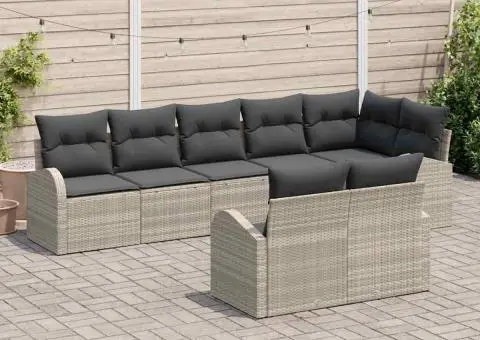 Set de canapele de grădină, 8 piese, cu perne gri deschis din poliratan - 3/5