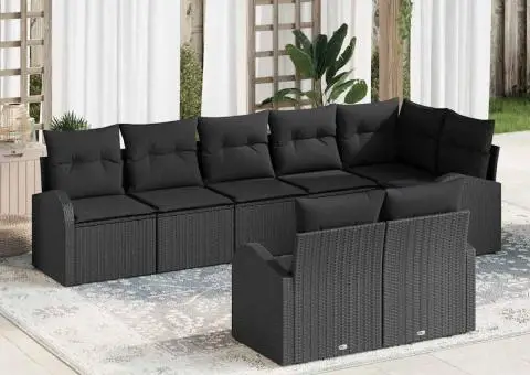 Set de canapele de grădină cu 8 piese, cu perne, din ratan negru - 1/5