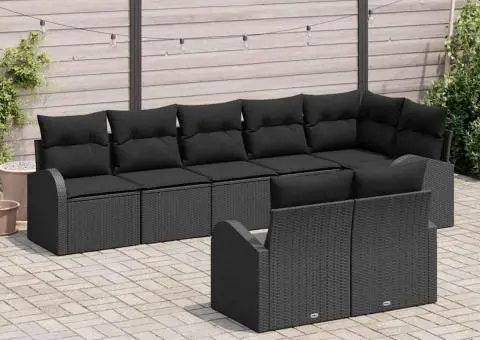 Set de canapele de grădină cu 8 piese, cu perne, din ratan negru - 3/5