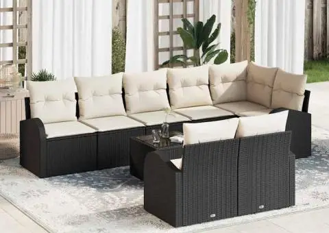 Set de canapea de grădină din 8 piese cu perne, maro, din poliratan. - 1/5