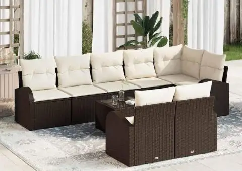 Set de Canapea de Grădină cu 8 Piese și Perne Gri din Poliratan - 1/5