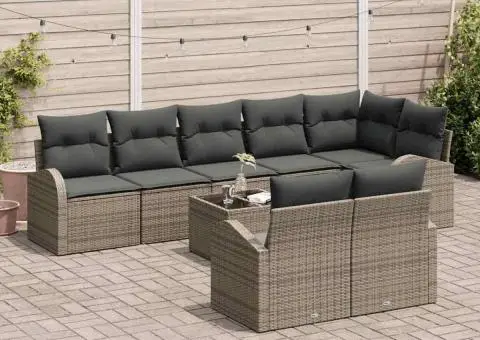 Set de canapea pentru grădină cu 9 piese, cu perne, gri, din poliratan - 3/5