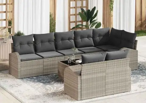 Set de canapea de grădină 9 piese cu perne gri din ratan sintetic - 1/5