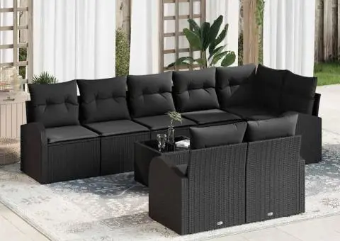 Set de canapele de grădină cu 9 piese și perne, Crem, Ratan sintetic - 1/5