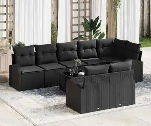 vidaXL Set de canapele de grădină cu 9 piese și perne, Crem, Ratan sintetic