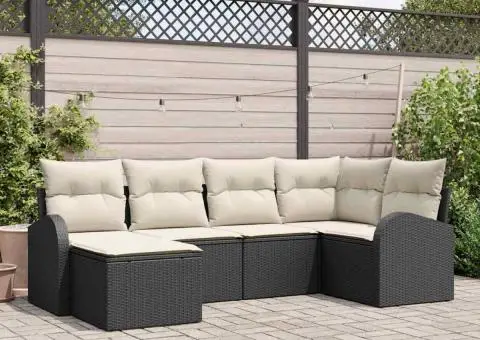 Set de canapea de grădină 6 piese cu perne Negru Poliratan - 1/5