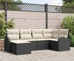 vidaXL Set de canapea de grădină 6 piese cu perne Negru Poliratan