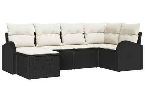 Set de canapea de grădină 6 piese cu perne Negru Poliratan - 2/5