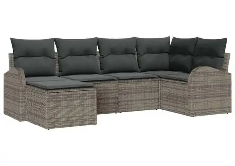 Set de 6 canapele pentru grădină cu perne gri din poliratan - 2/5